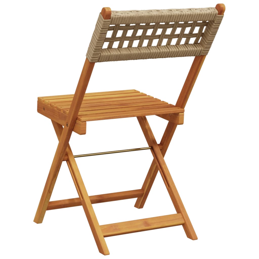 Folding Garden Chairs 6 pcs Beige Poly Rattan and Solid Wood