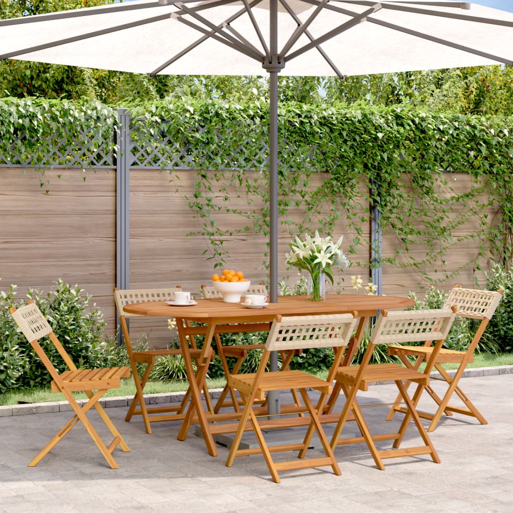 Folding Garden Chairs 6 pcs Beige Poly Rattan and Solid Wood