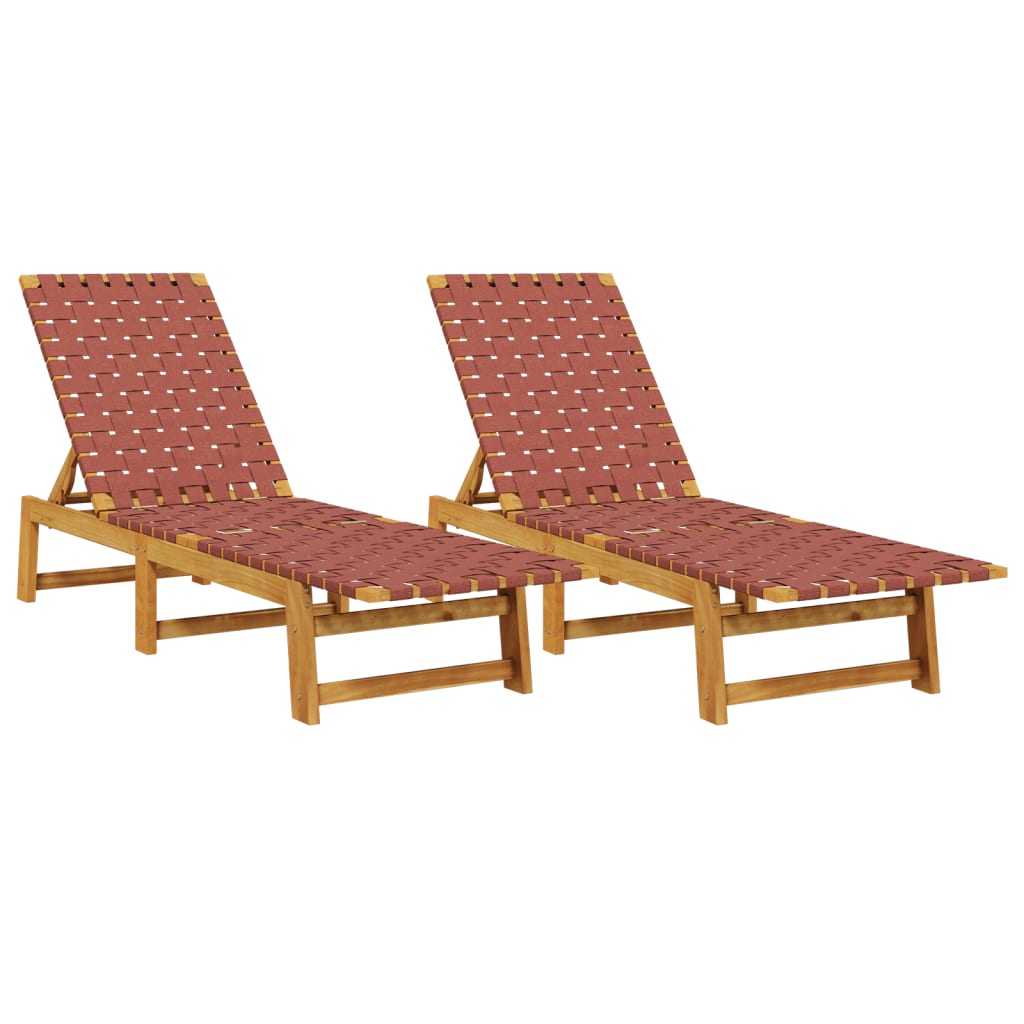 Sun Loungers 2 pcs Red Solid Wood Acacia and Fabric
