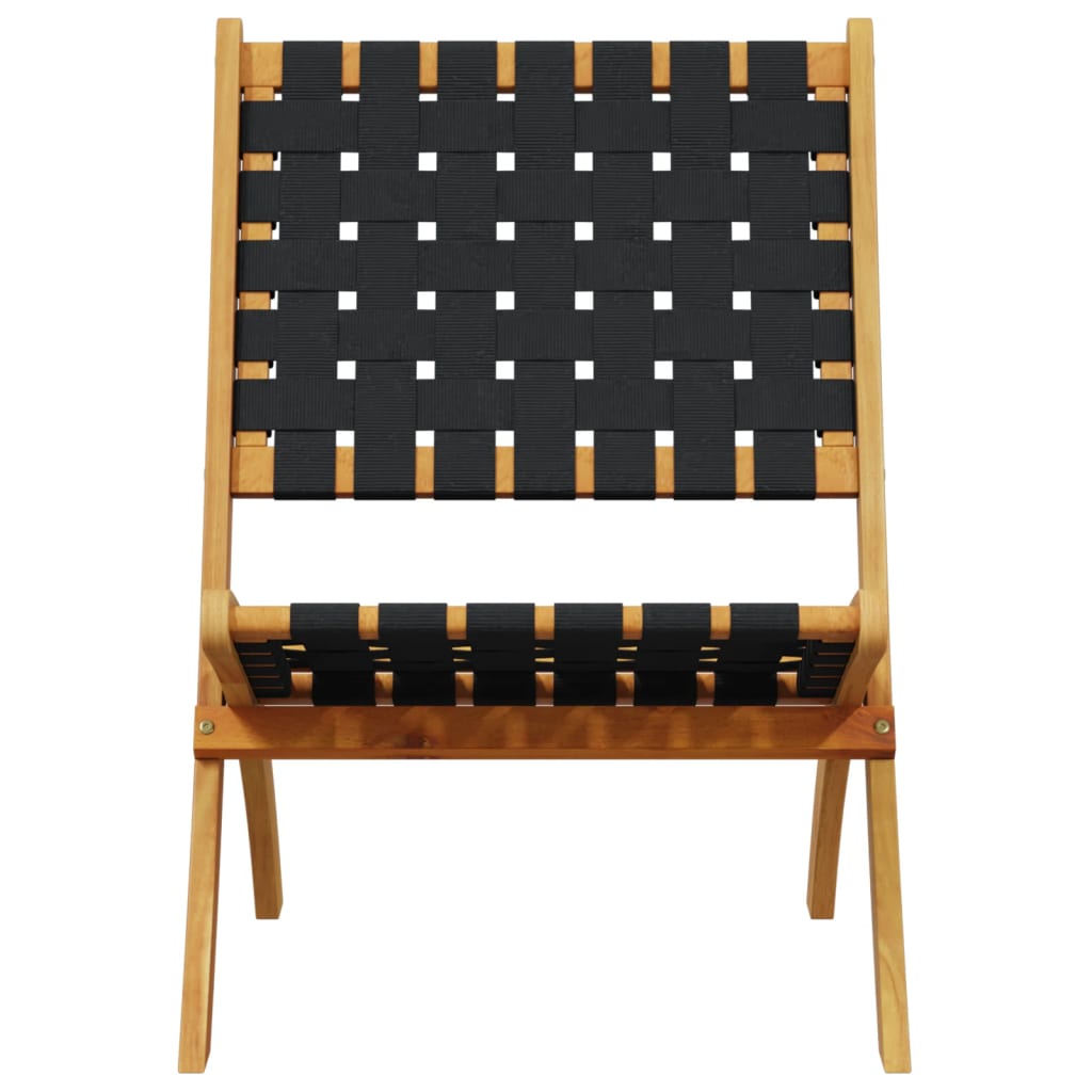Folding Chairs 2 pcs with Table Black Solid Wood