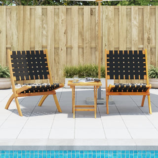 Folding Chairs 2 pcs with Table Black Solid Wood