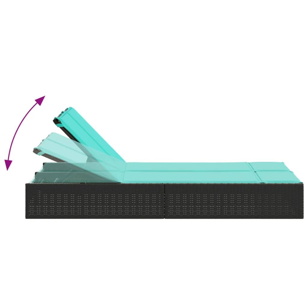 Double Sun Lounger with Cushions Black Poly Rattan