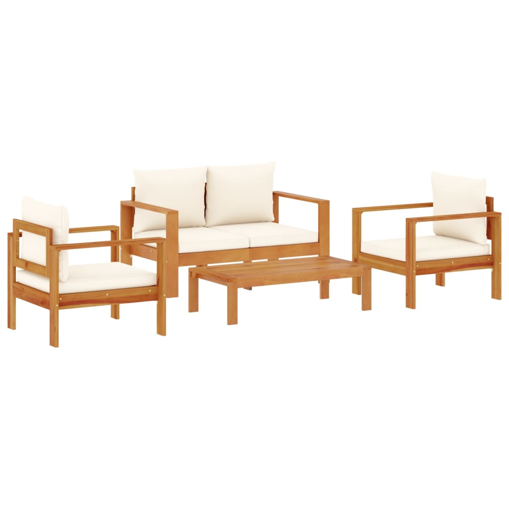 4 Piece Garden Sofa Set with Cushions Solid Wood Acacia