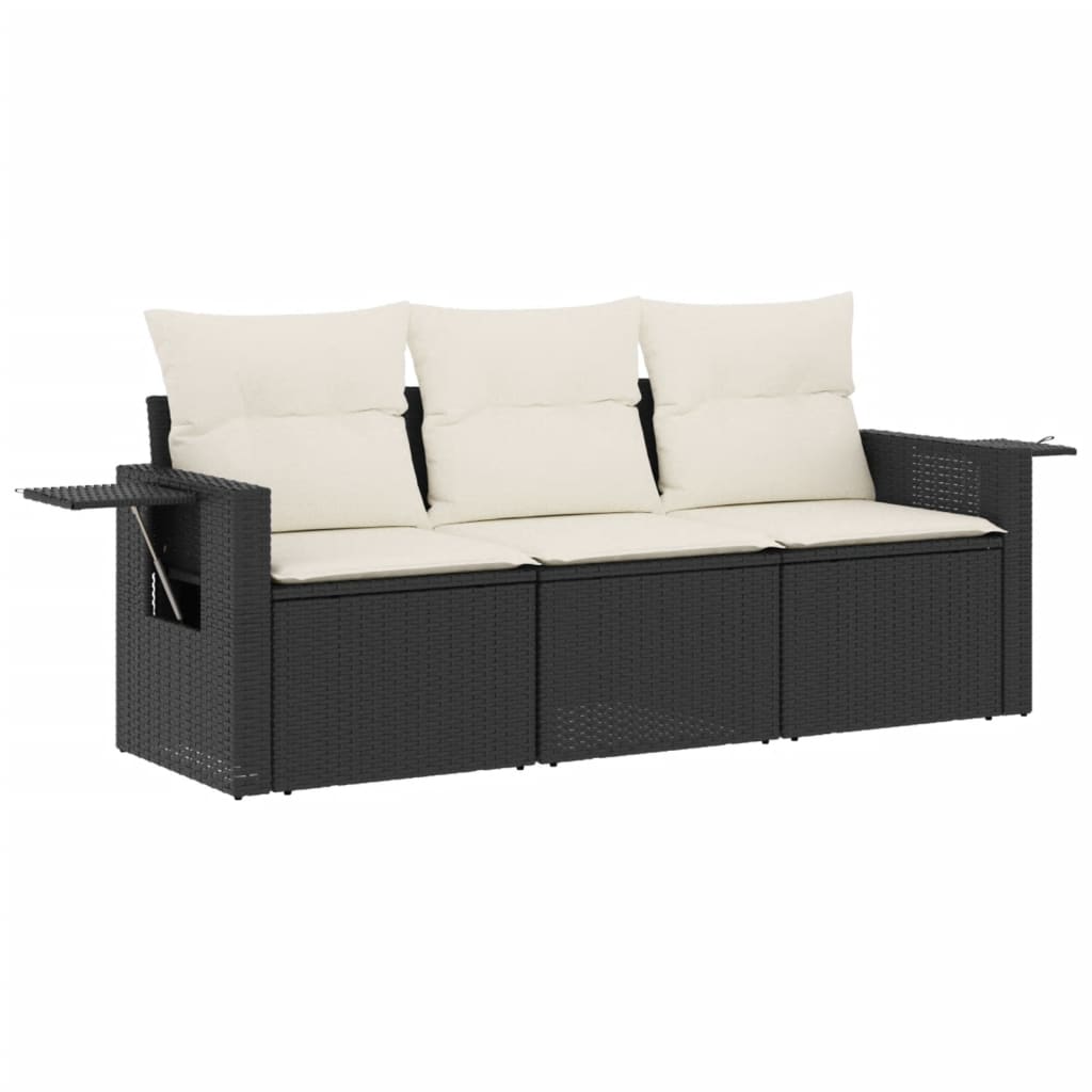 3 Piece Garden Sofa Set with Cushions Black Poly Rattan