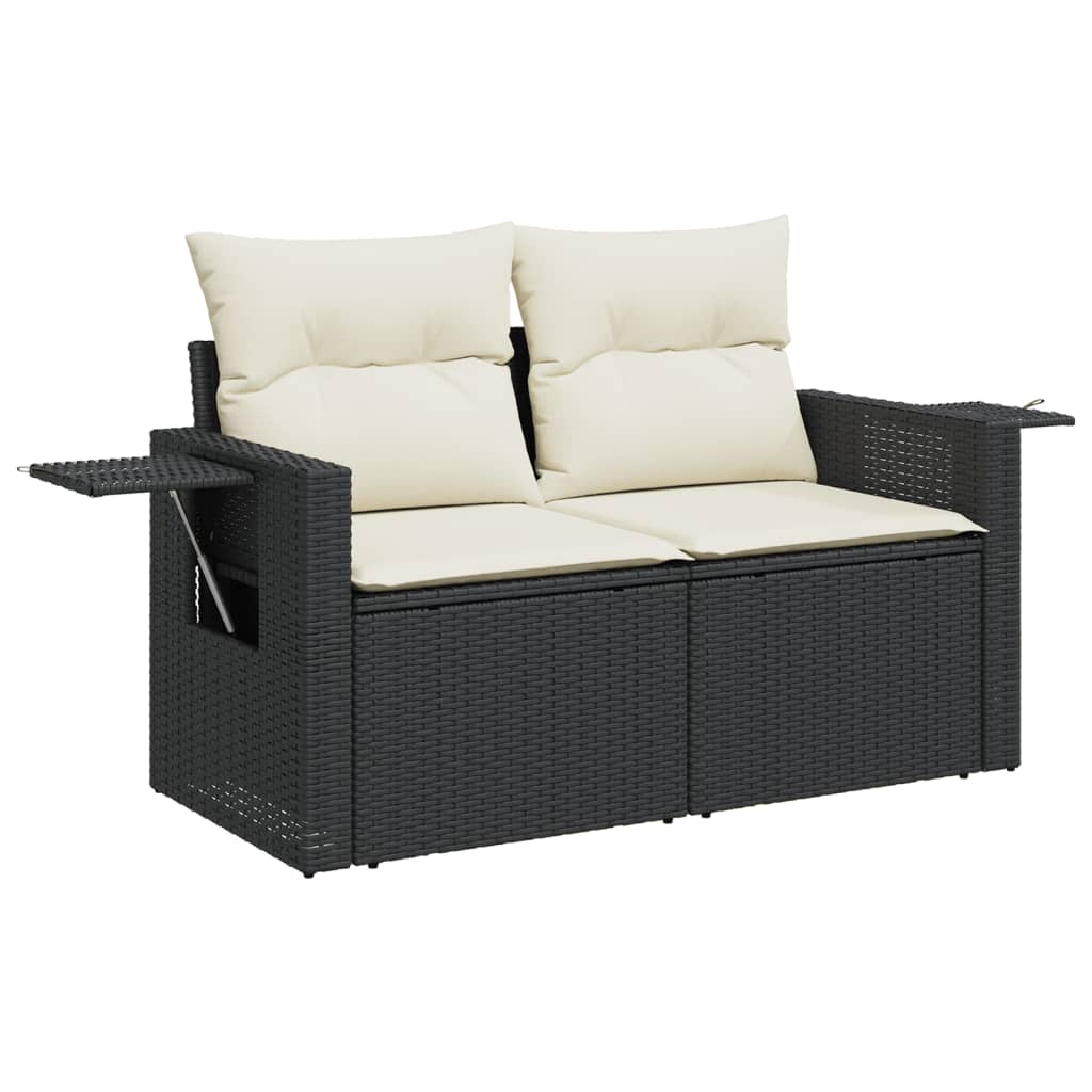 3 Piece Garden Sofa Set with Cushions Black Poly Rattan