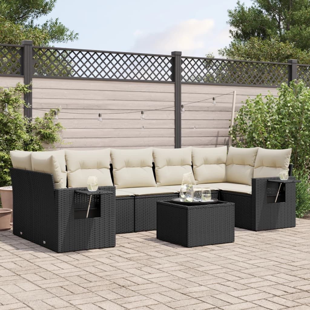 8 Piece Garden Sofa Set with Cushions Black Poly Rattan