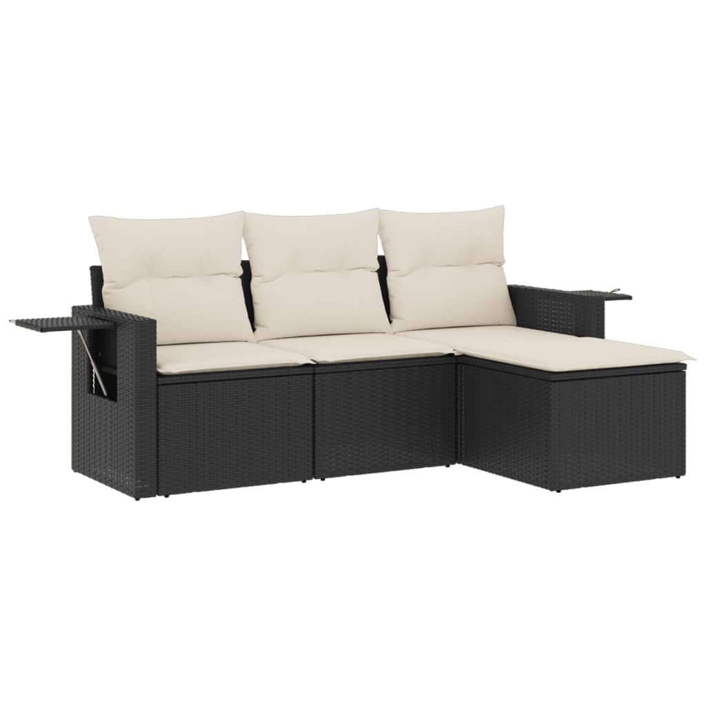 4 Piece Garden Sofa Set with Cushions Black Poly Rattan