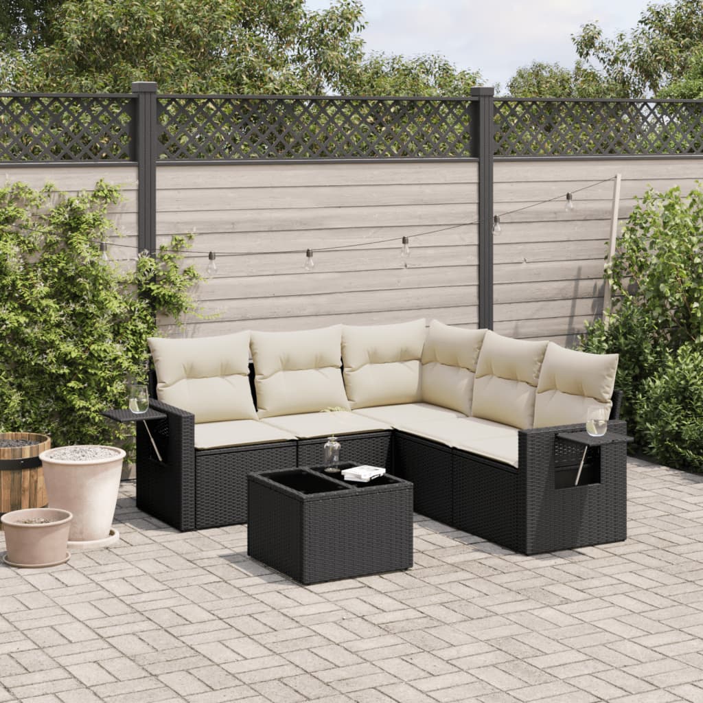 6 Piece Garden Sofa Set with Cushions Black Poly Rattan