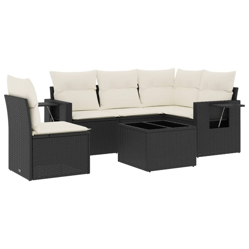 6 Piece Garden Sofa Set with Cushions Black Poly Rattan