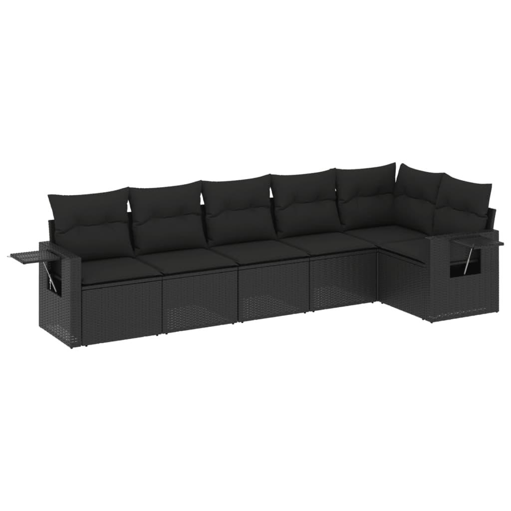 6 Piece Garden Sofa Set with Cushions Black Poly Rattan