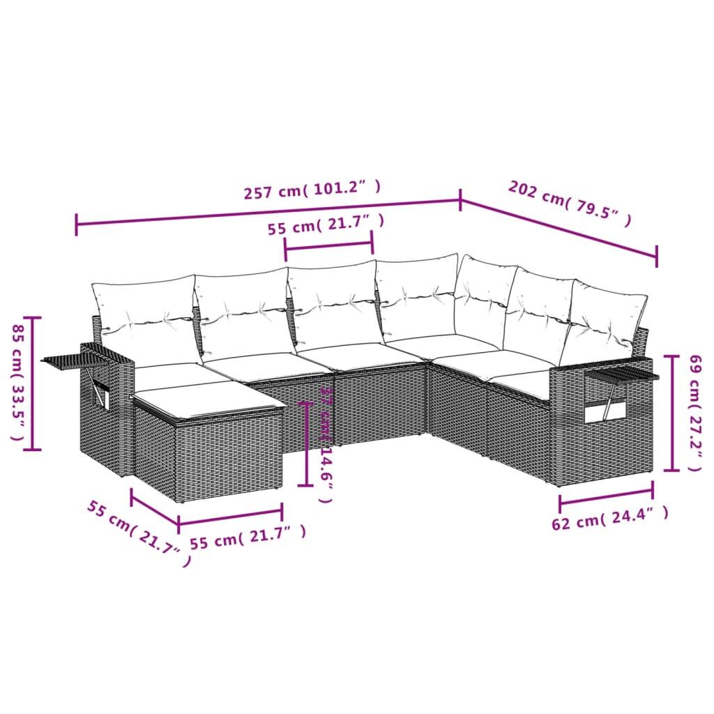 7 Piece Garden Sofa Set with Cushions Black Poly Rattan