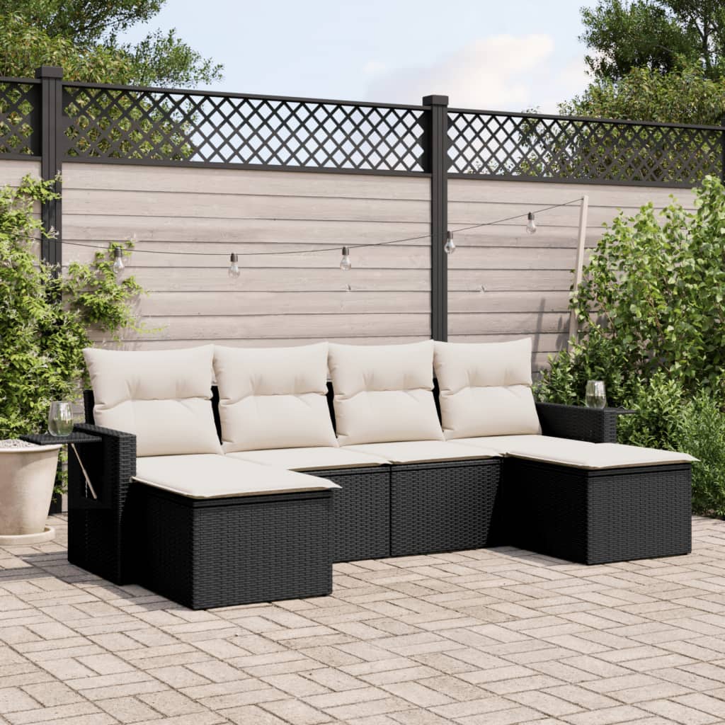 6 Piece Garden Sofa Set with Cushions Black Poly Rattan