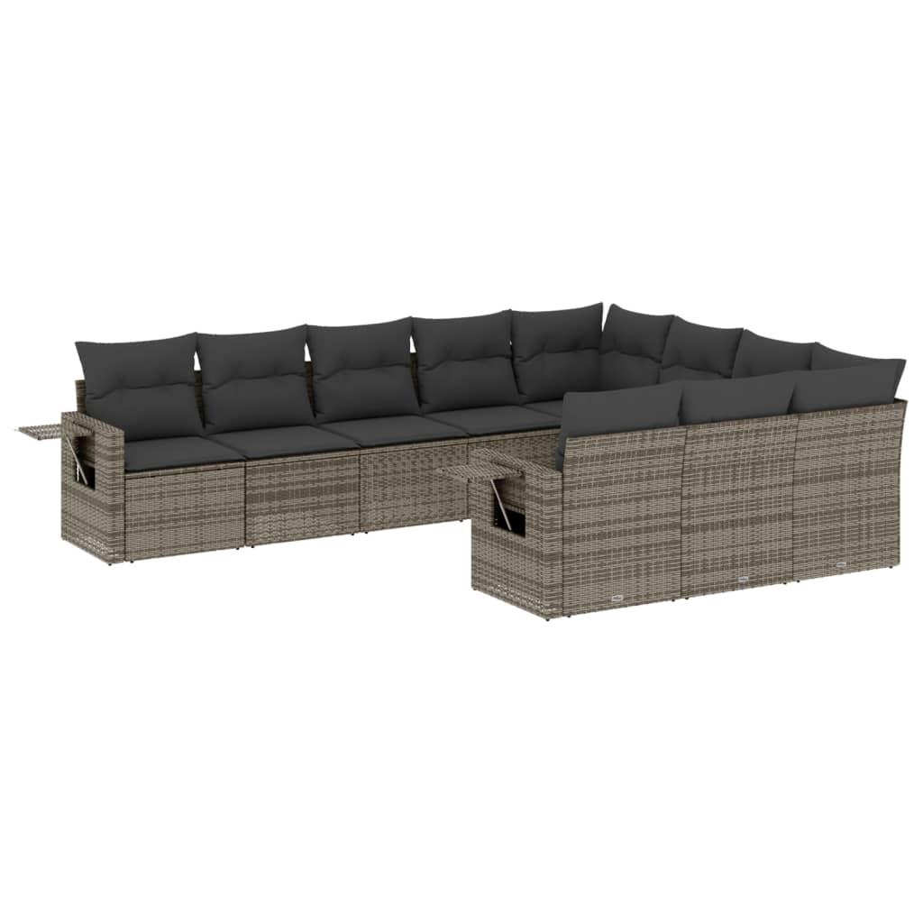 10 Piece Garden Sofa Set with Cushions Grey Poly Rattan