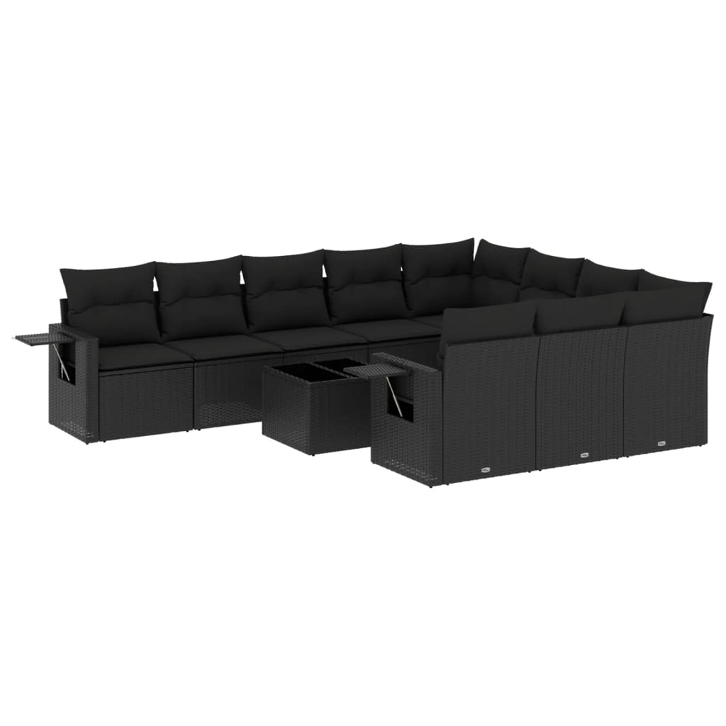 11 Piece Garden Sofa Set with Cushions Black Poly Rattan