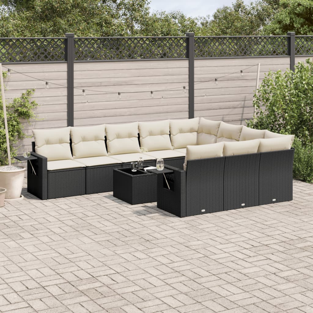 11 Piece Garden Sofa Set with Cushions Black Poly Rattan