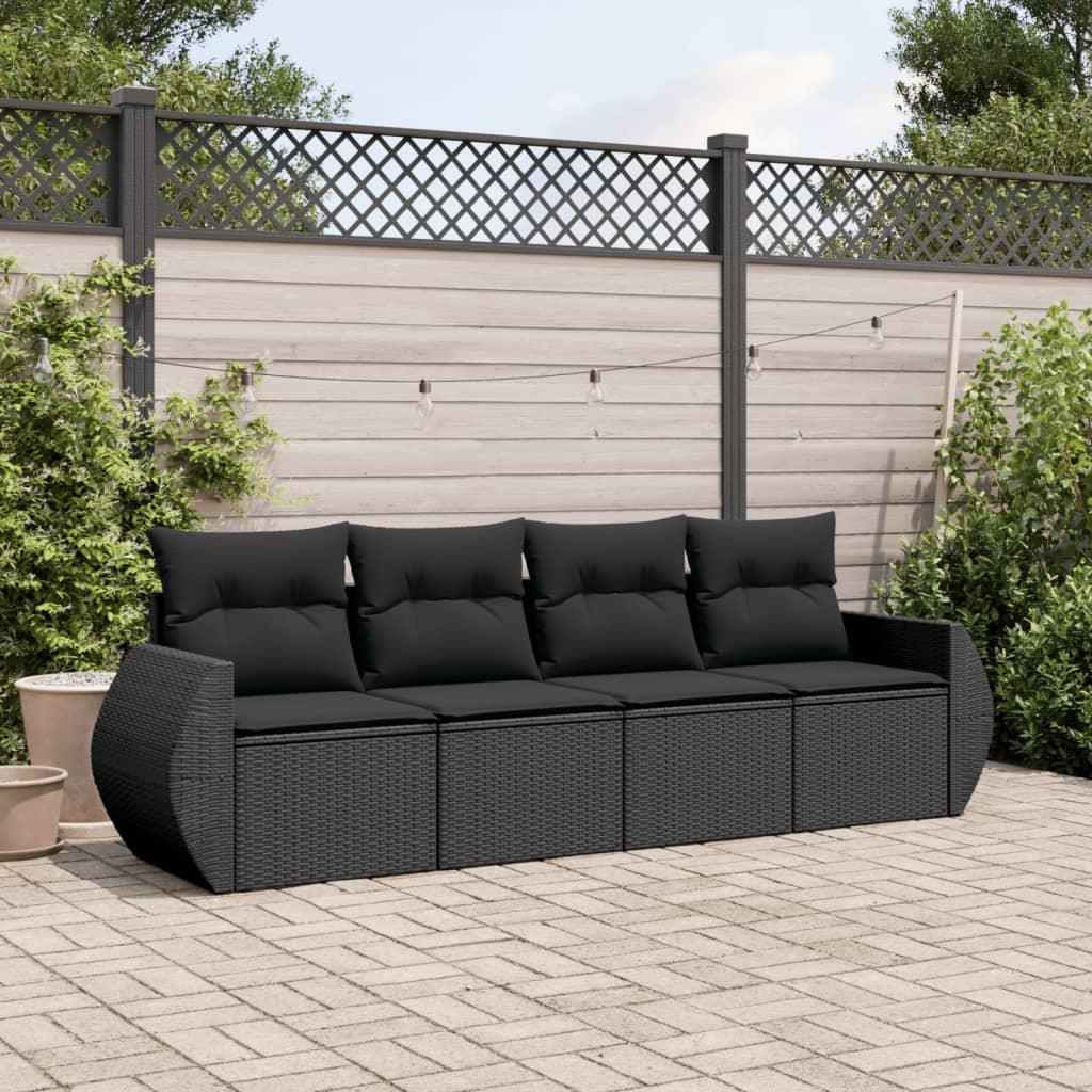 4 Piece Garden Sofa Set with Cushions Black Poly Rattan