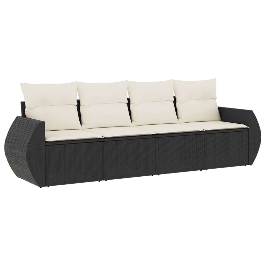 4 Piece Garden Sofa Set with Cushions Black Poly Rattan