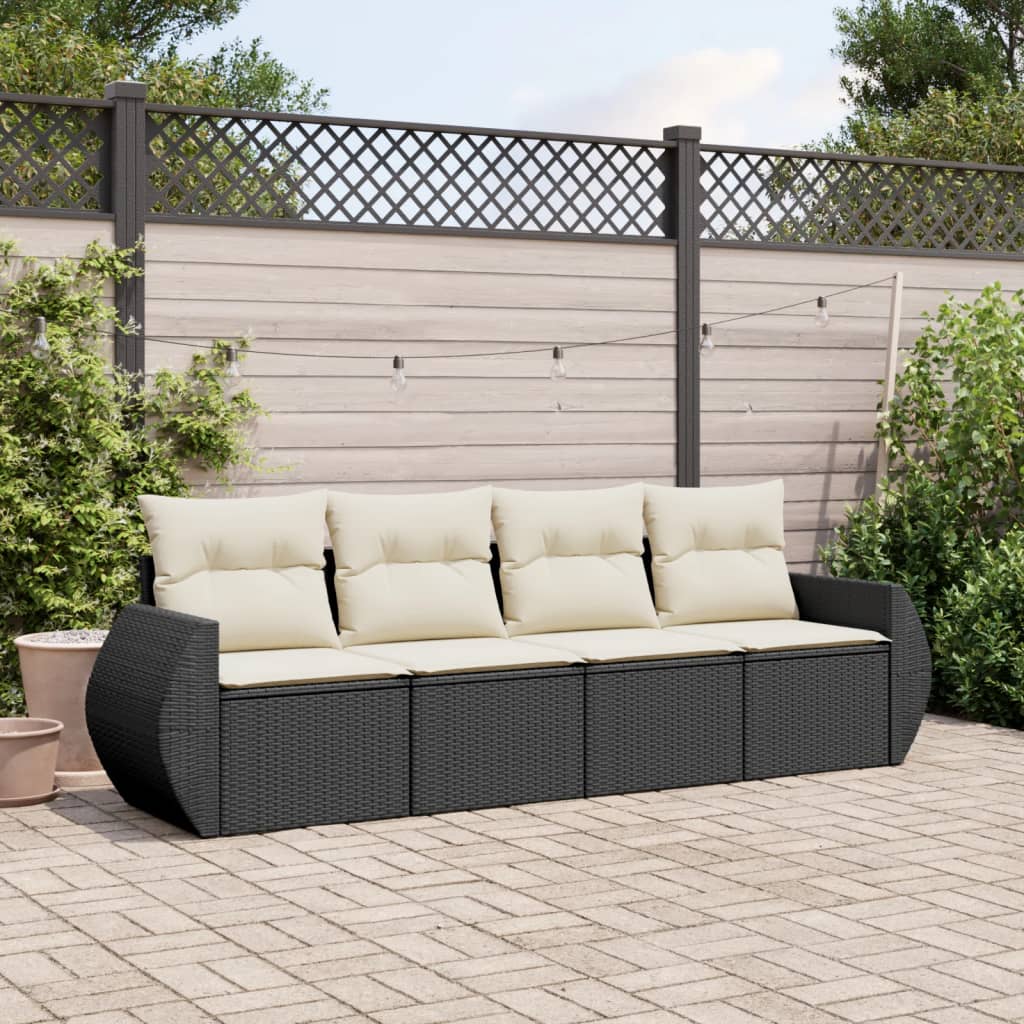 4 Piece Garden Sofa Set with Cushions Black Poly Rattan