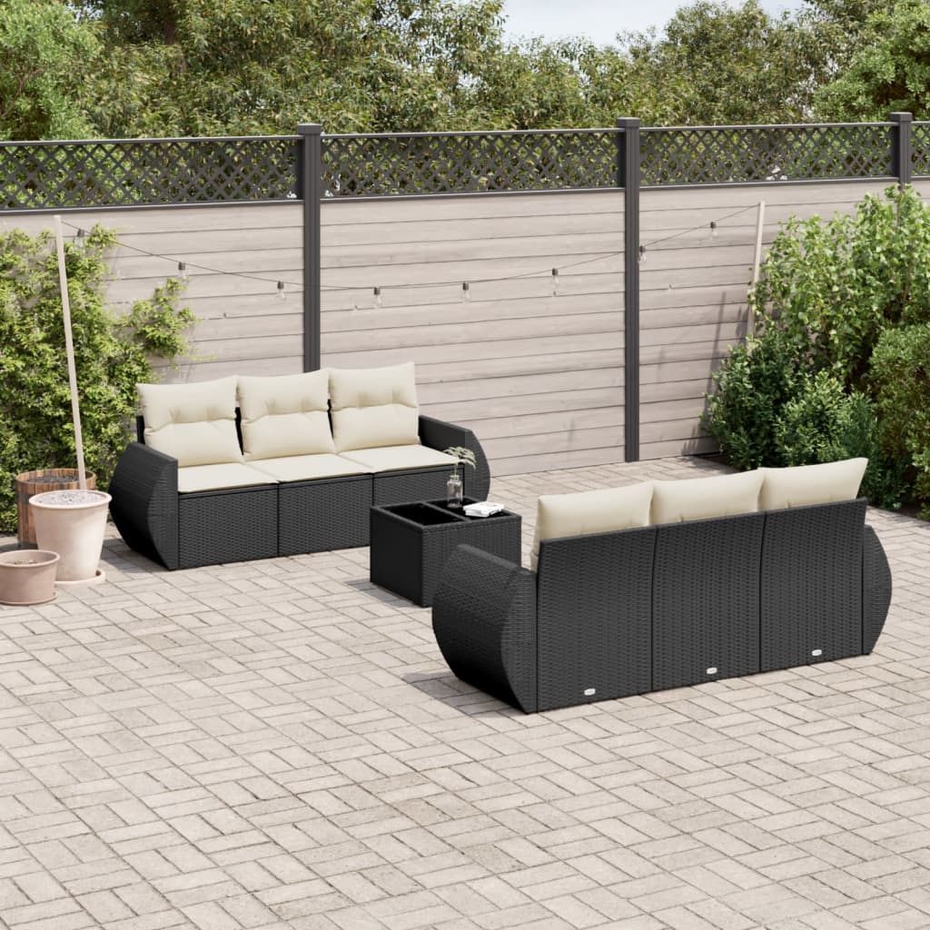 7 Piece Garden Sofa Set with Cushions Black Poly Rattan