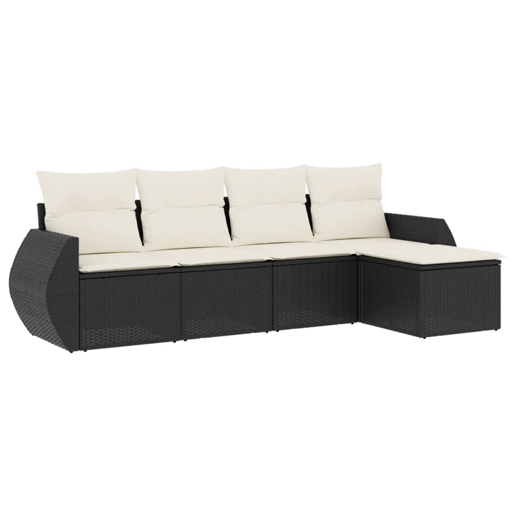 5 Piece Garden Sofa Set with Cushions Black Poly Rattan