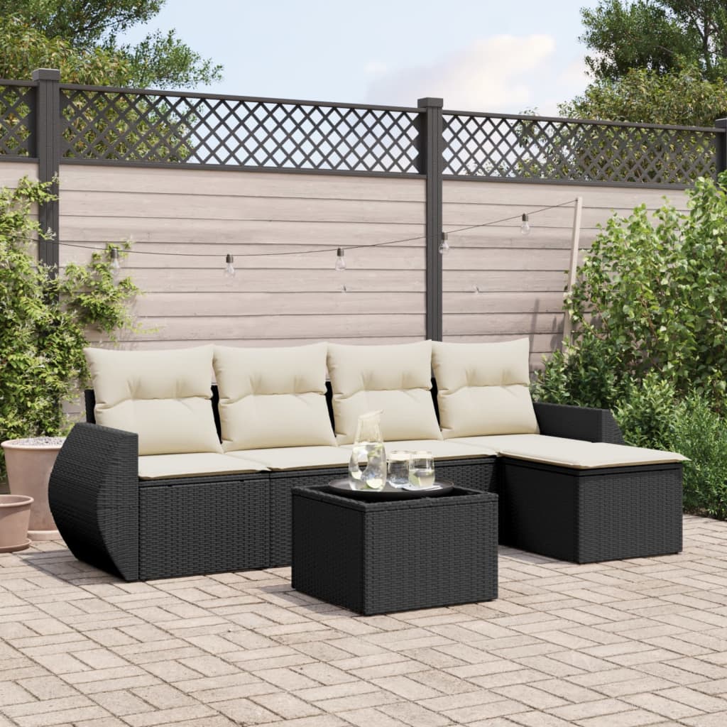 6 Piece Garden Sofa Set with Cushions Black Poly Rattan