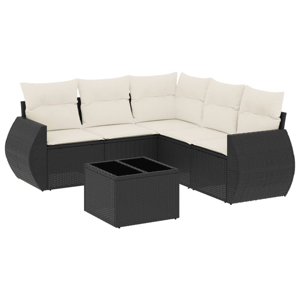 6 Piece Garden Sofa Set with Cushions Black Poly Rattan