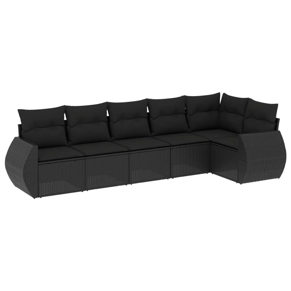 6 Piece Garden Sofa Set with Cushions Black Poly Rattan