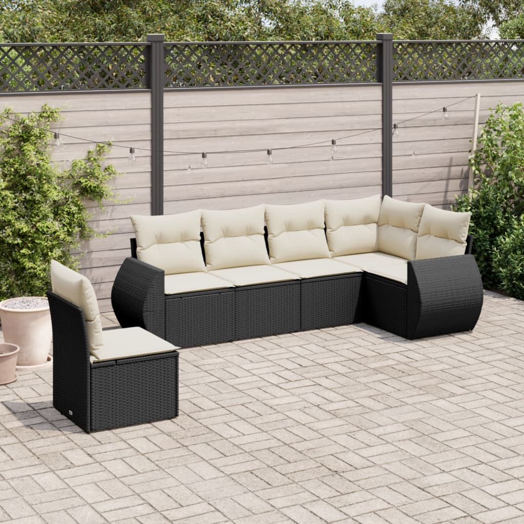 6 Piece Garden Sofa Set with Cushions Black Poly Rattan