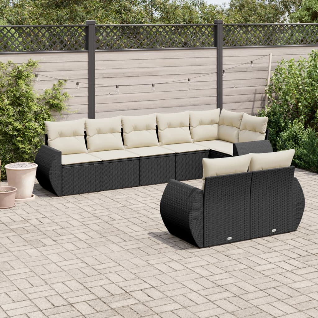 8 Piece Garden Sofa Set with Cushions Black Poly Rattan