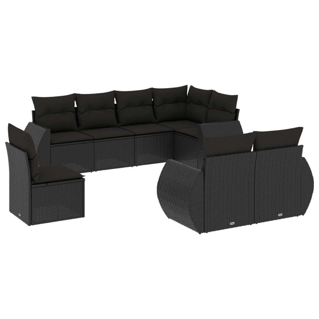 8 Piece Garden Sofa Set with Cushions Black Poly Rattan