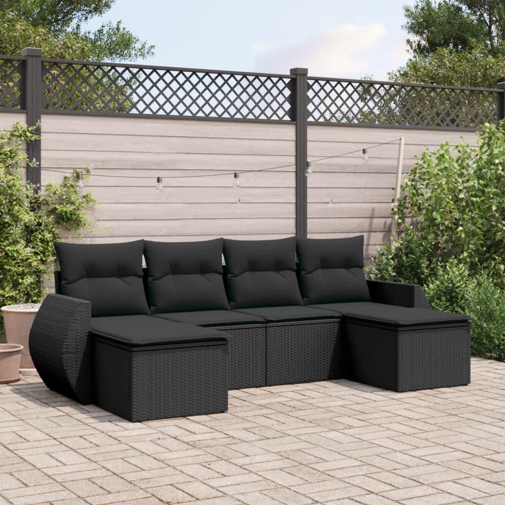 6 Piece Garden Sofa Set with Cushions Black Poly Rattan