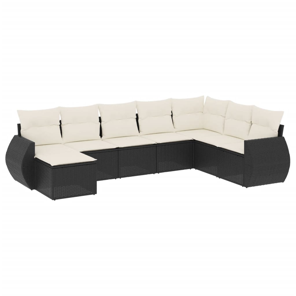 8 Piece Garden Sofa Set with Cushions Black Poly Rattan