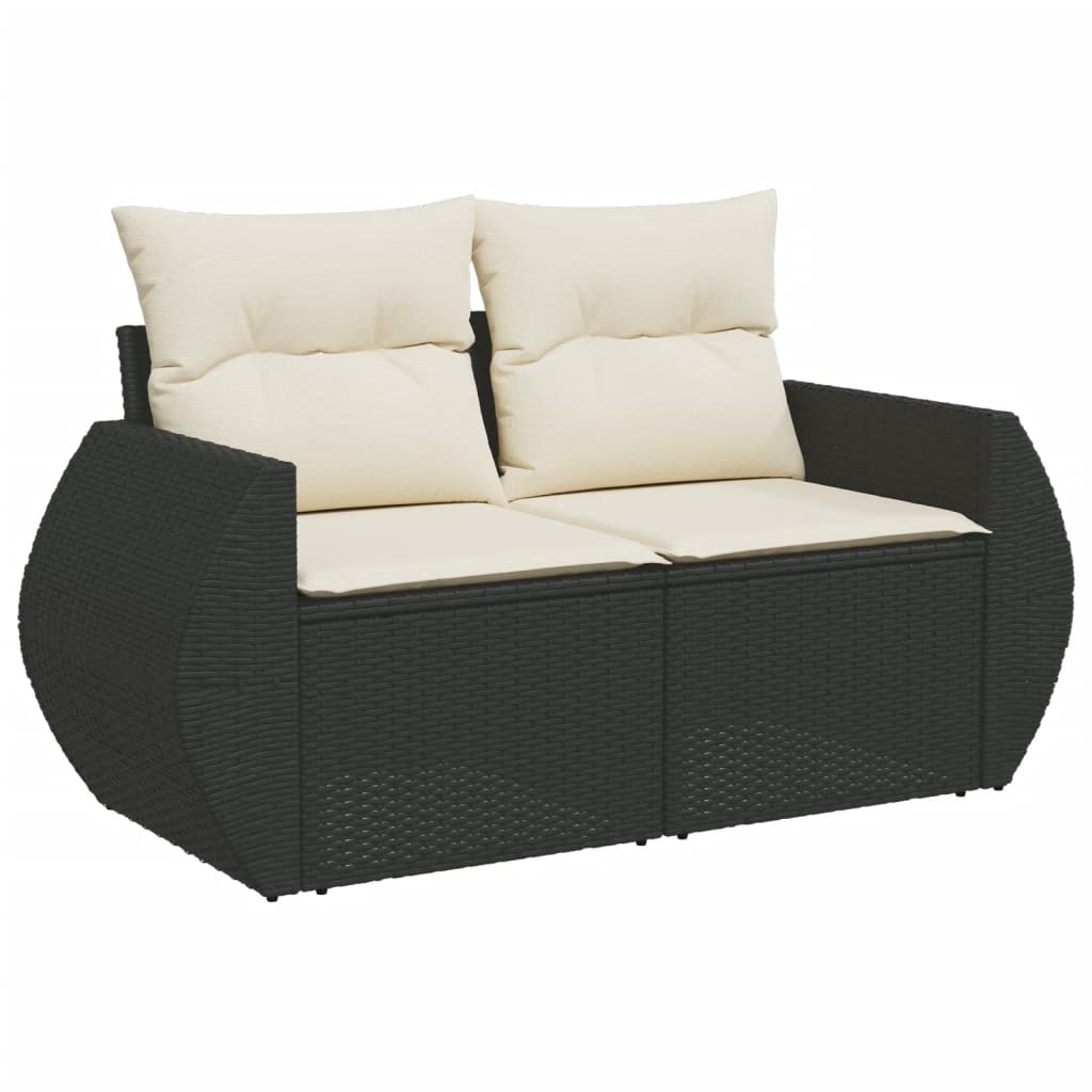 8 Piece Garden Sofa Set with Cushions Black Poly Rattan