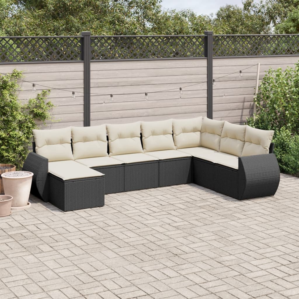 8 Piece Garden Sofa Set with Cushions Black Poly Rattan