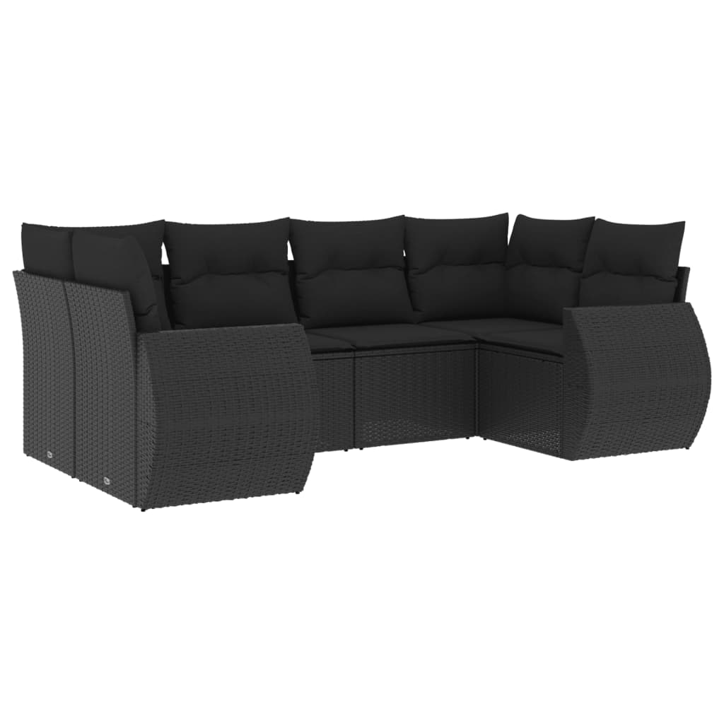 6 Piece Garden Sofa Set with Cushions Black Poly Rattan