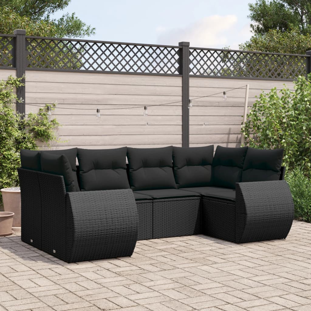 6 Piece Garden Sofa Set with Cushions Black Poly Rattan