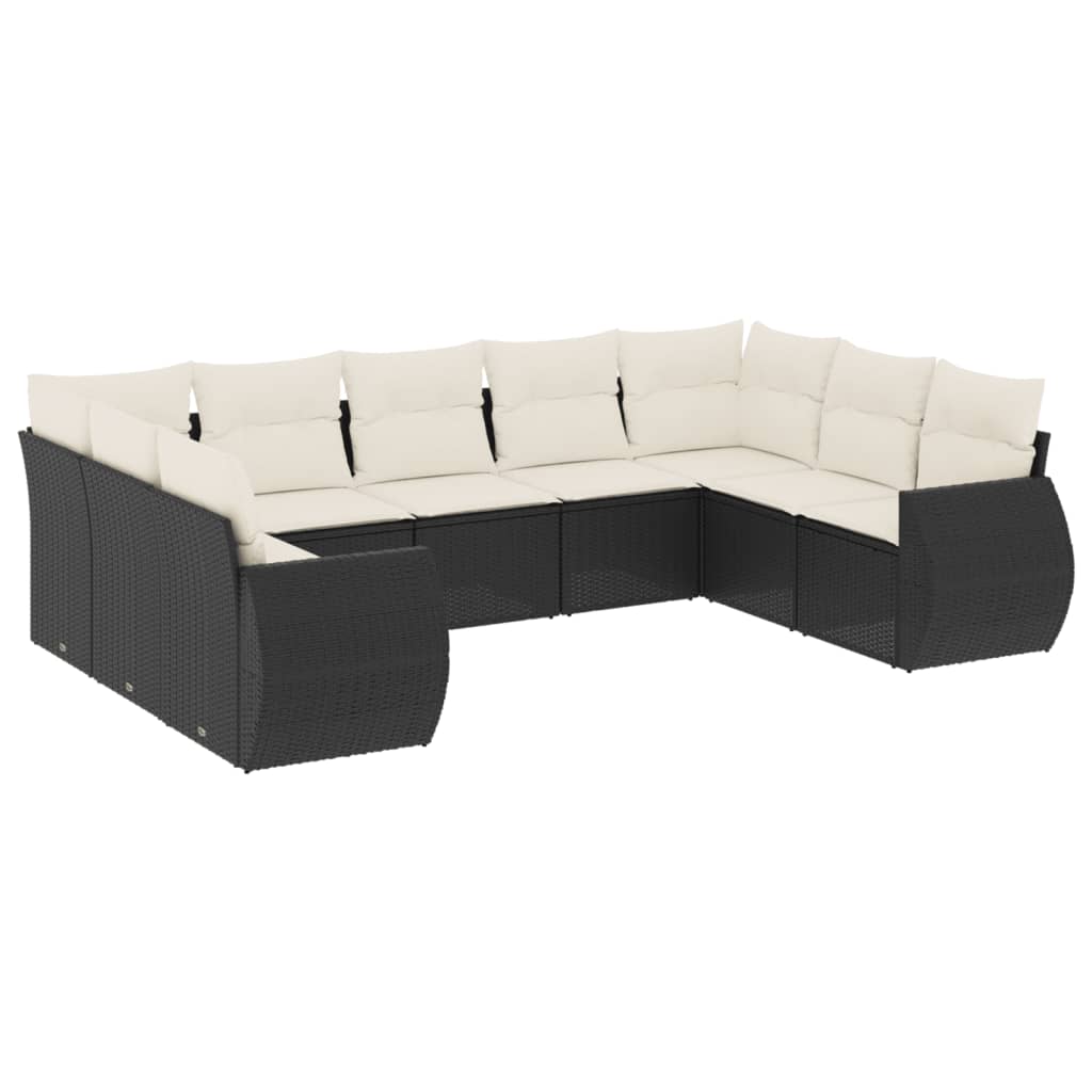 9 Piece Garden Sofa Set with Cushions Black Poly Rattan