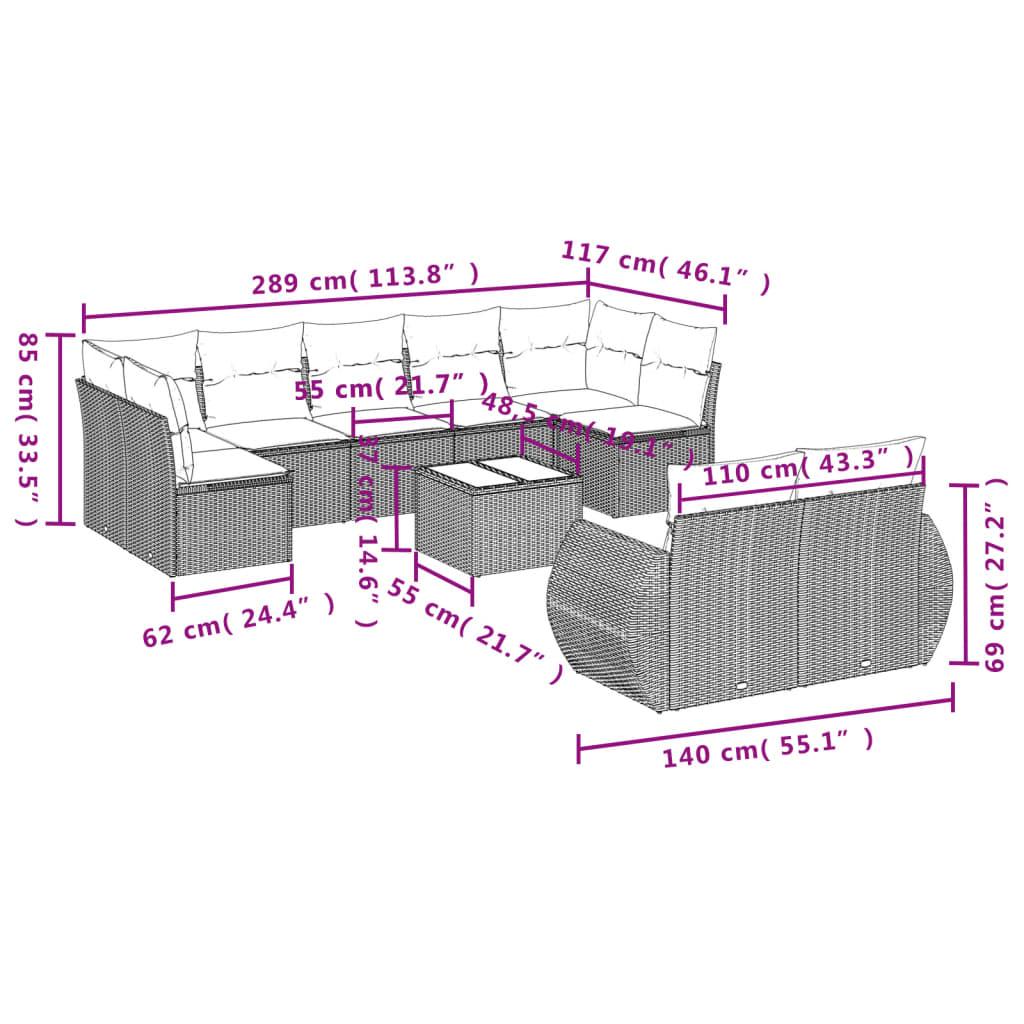 10 Piece Garden Sofa Set with Cushions Grey Poly Rattan