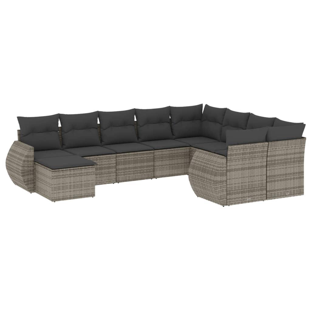 10 Piece Garden Sofa Set with Cushions Grey Poly Rattan