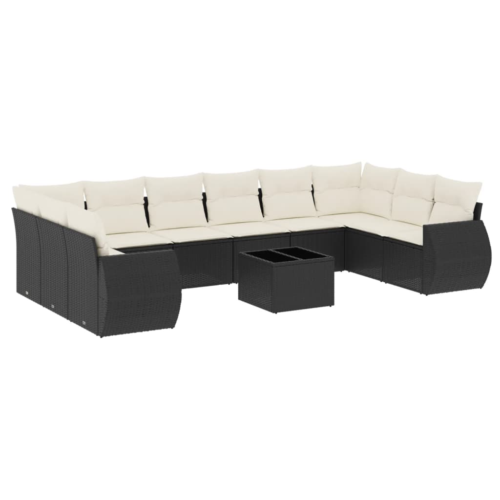 11 Piece Garden Sofa Set with Cushions Black Poly Rattan