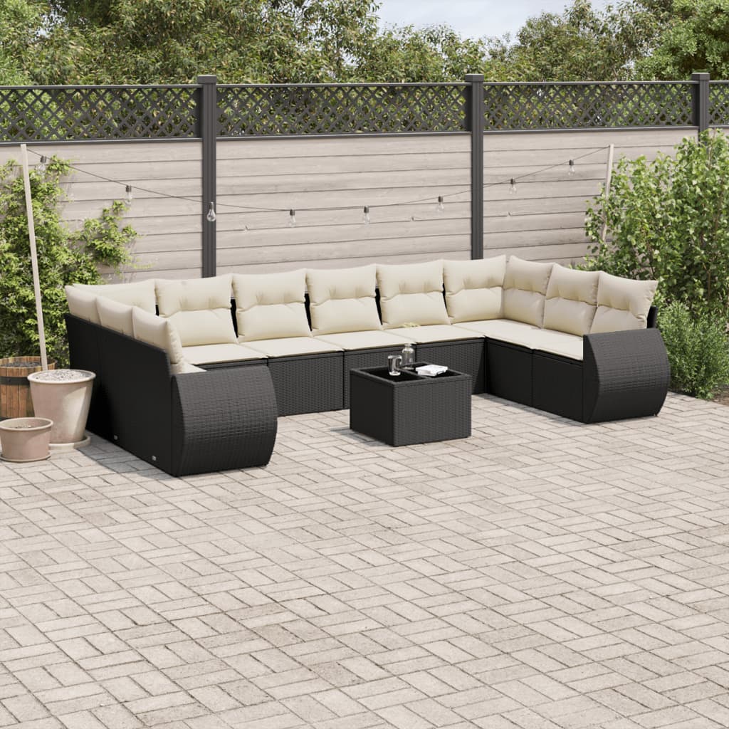 11 Piece Garden Sofa Set with Cushions Black Poly Rattan