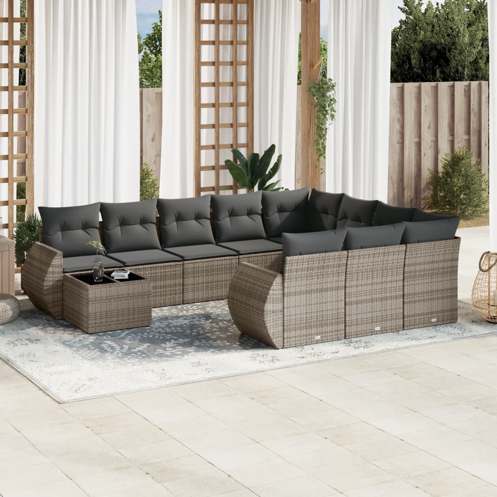 11 Piece Garden Sofa Set with Cushions Grey Poly Rattan