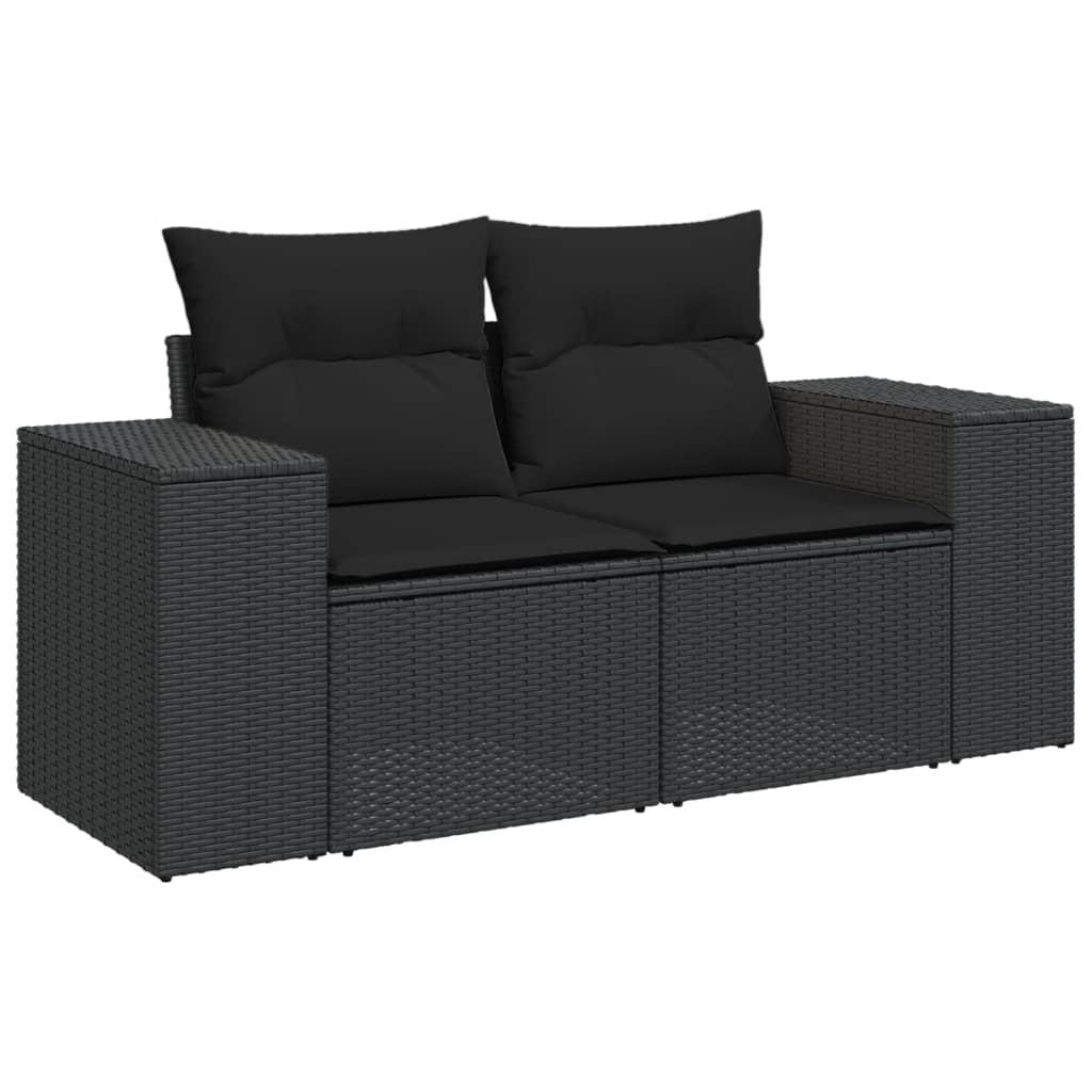 3 Piece Garden Sofa Set with Cushions Black Poly Rattan