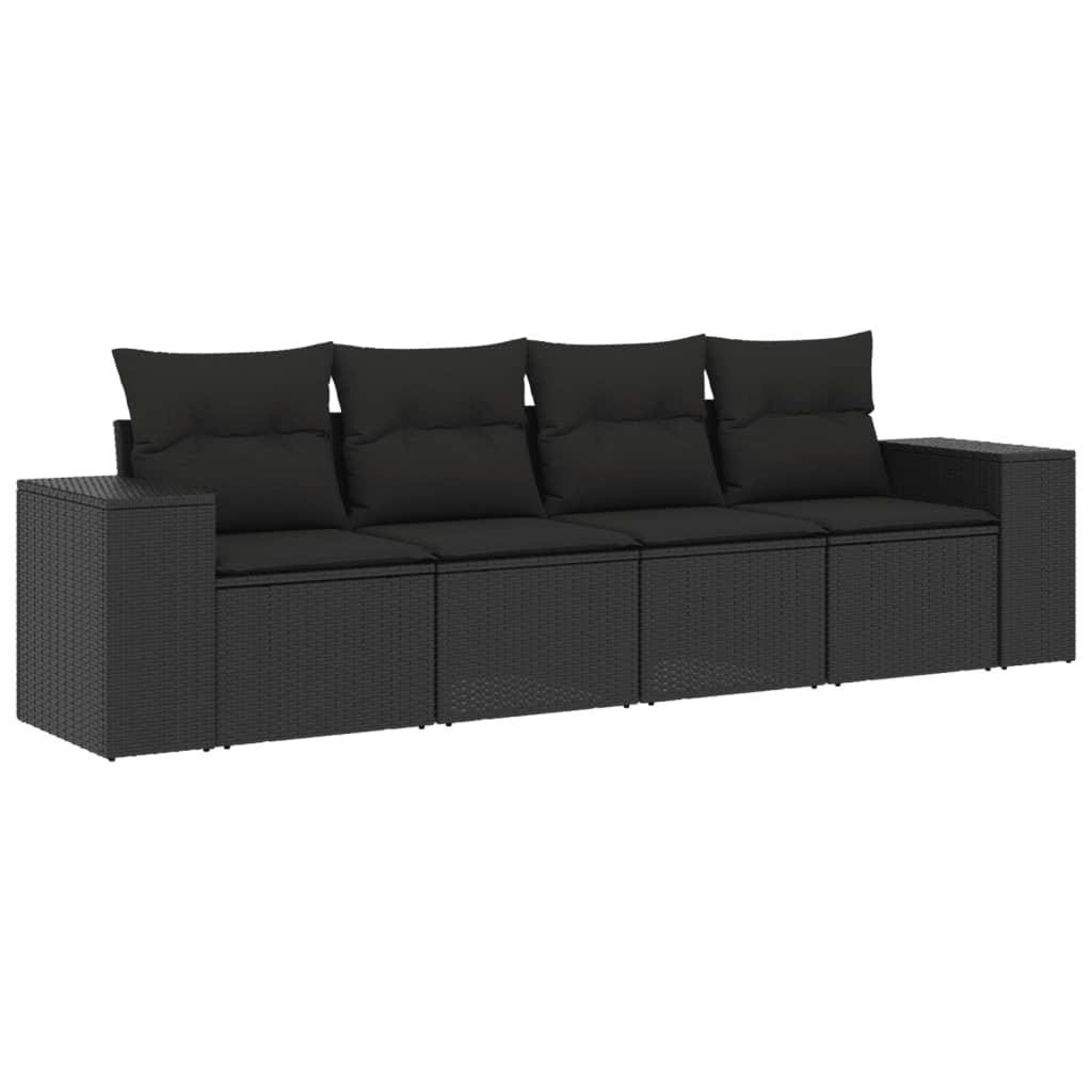 4 Piece Garden Sofa Set with Cushions Black Poly Rattan