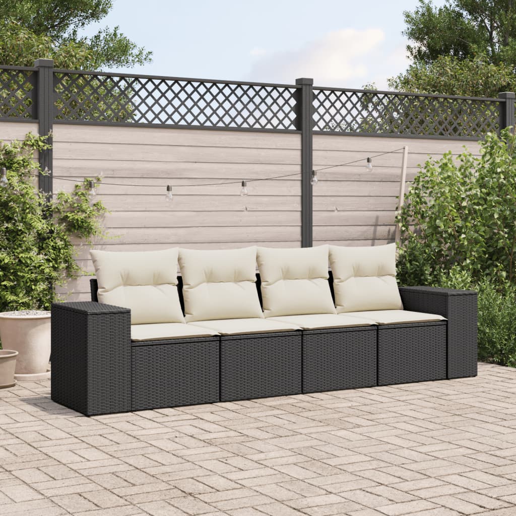 4 Piece Garden Sofa Set with Cushions Black Poly Rattan