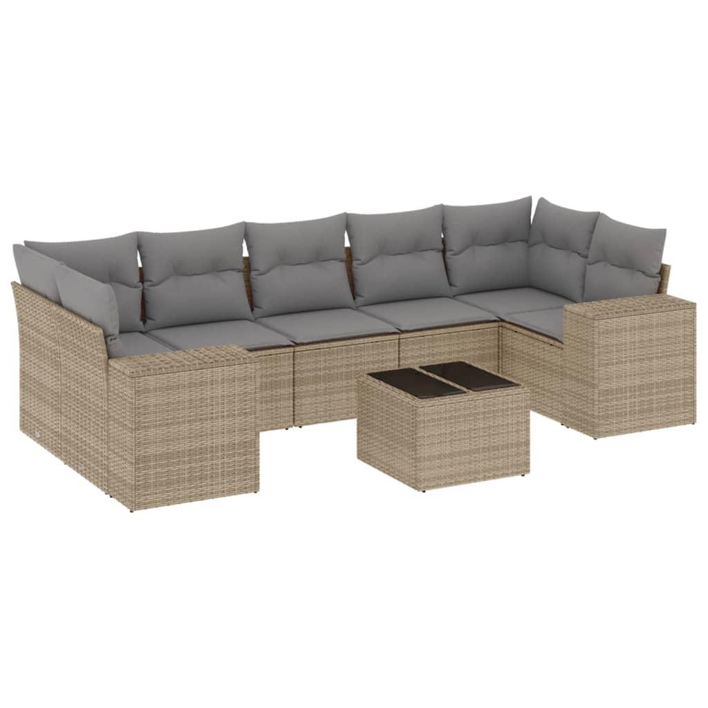 8 Piece Garden Sofa Set with Cushions Beige Poly Rattan