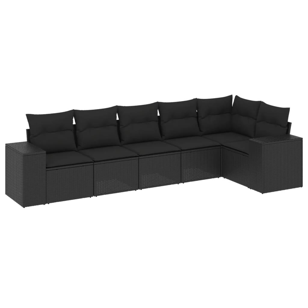 6 Piece Garden Sofa Set with Cushions Black Poly Rattan