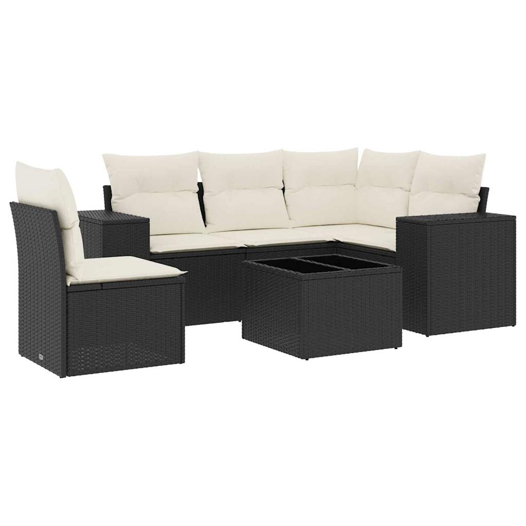 6 Piece Garden Sofa Set with Cushions Black Poly Rattan