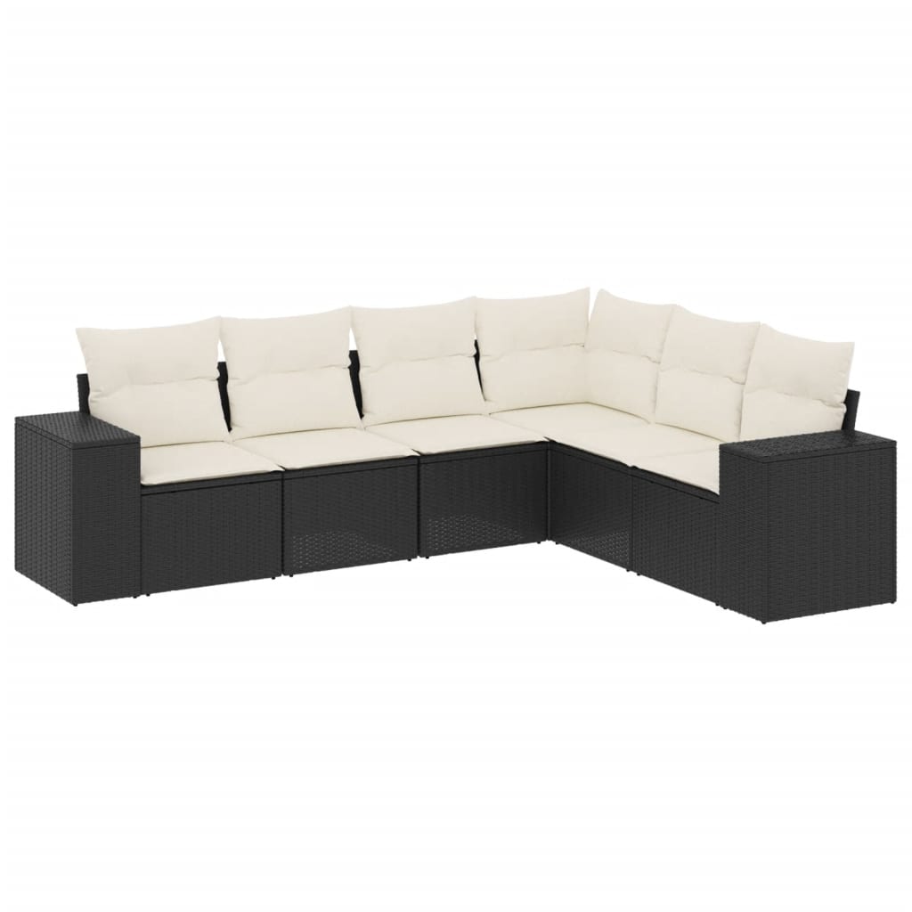 6 Piece Garden Sofa Set with Cushions Black Poly Rattan