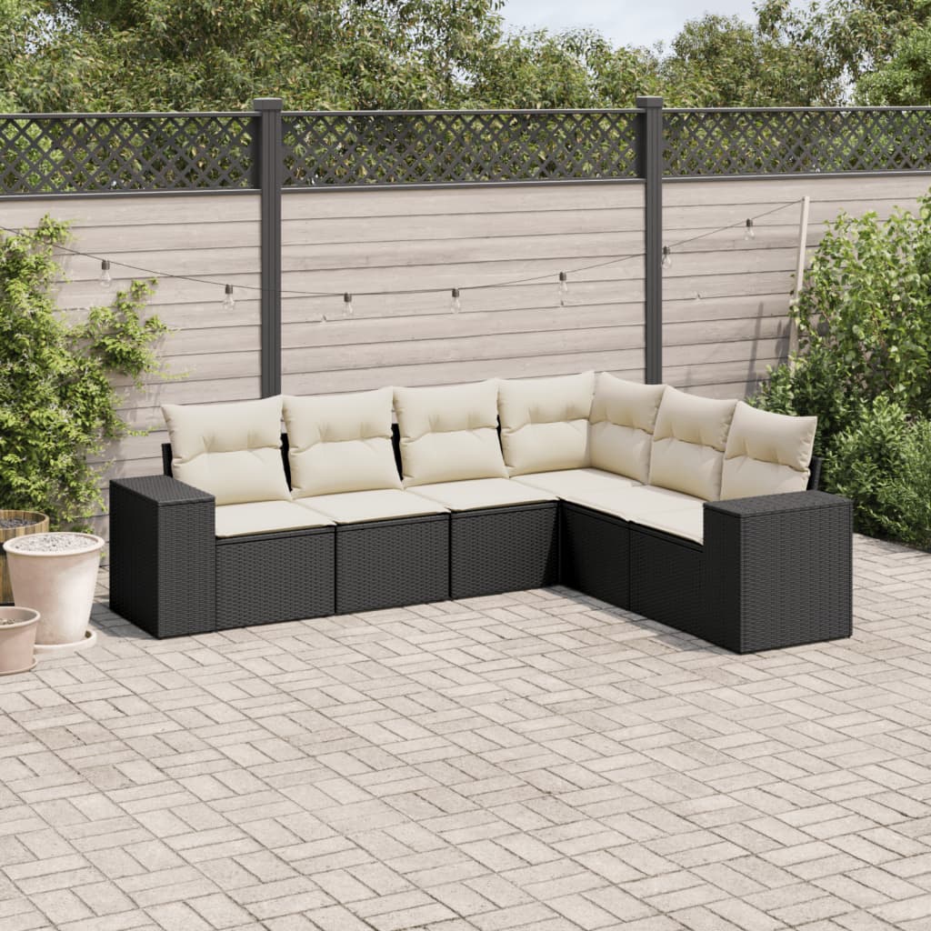 6 Piece Garden Sofa Set with Cushions Black Poly Rattan